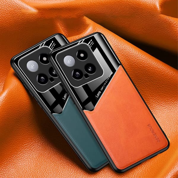 SKALO Xiaomi 14 5G The-V PU Leather Hybrid Cover- Orange