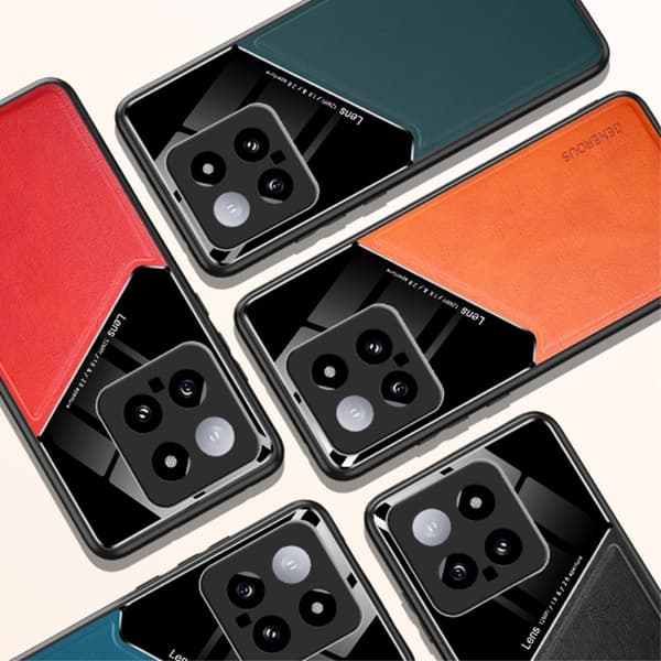 SKALO Xiaomi 14 5G The-V PU Leather Hybrid Cover- Orange