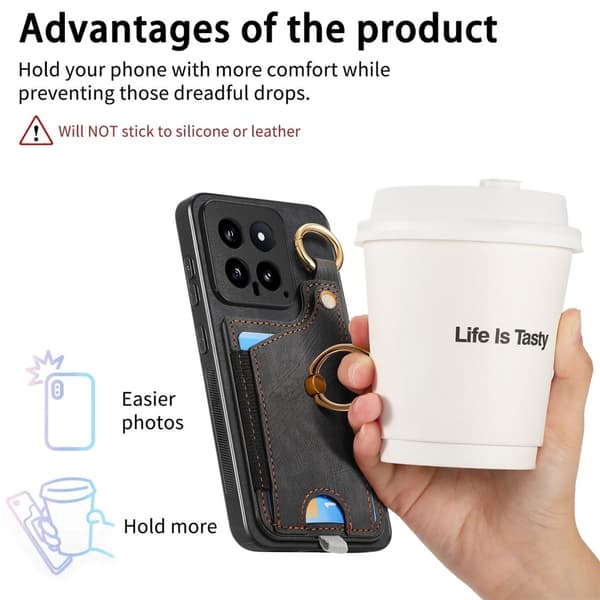 SKALO Xiaomi 14 5G PU-læder Cover med Pung - Sort