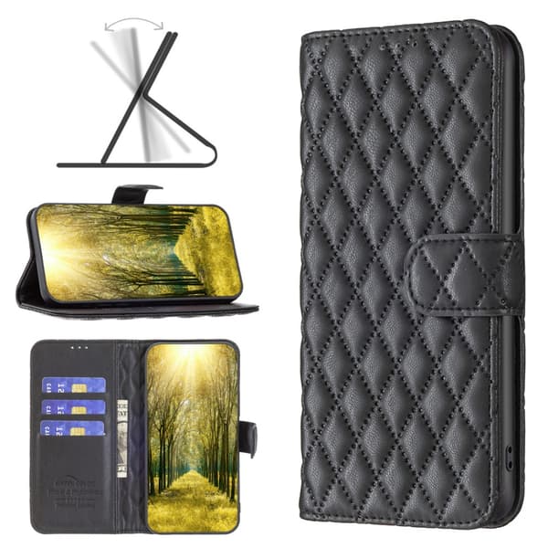 SKALO Xiaomi Redmi Note 13 4G BINFEN COLOR Quiltat Plånbok - Svart