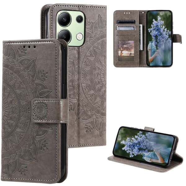SKALO Xiaomi Redmi Note 13 4G Mandala lompakkokotelo - Harmaa