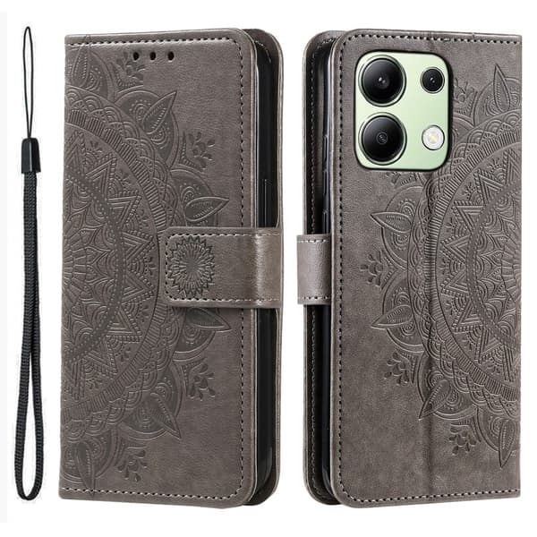 SKALO Xiaomi Redmi Note 13 4G Mandala lompakkokotelo - Harmaa