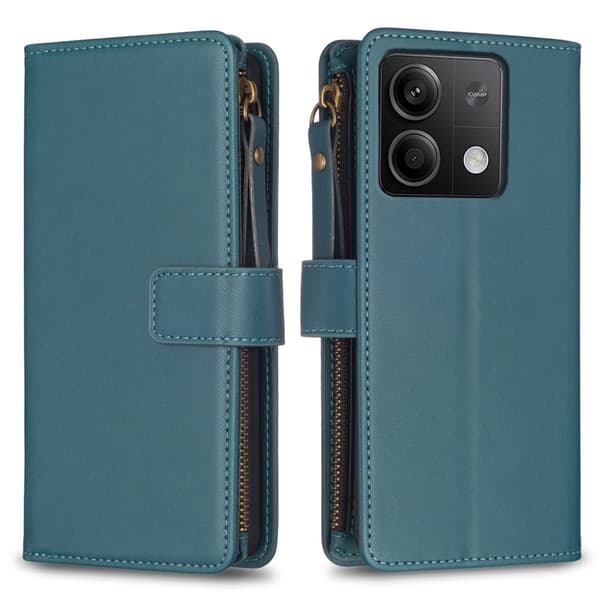 SKALO Xiaomi Redmi Note 13 4G Big Wallet 11-lokeroa Lompakkokotelo - Vihreä