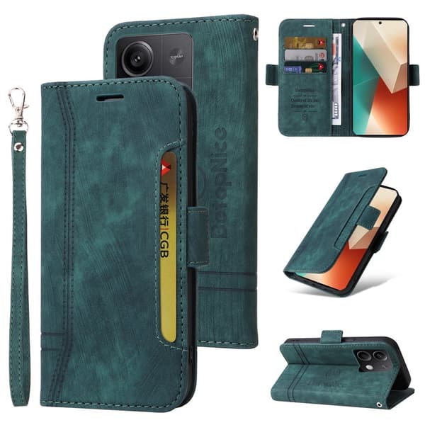 SKALO Xiaomi Redmi Note 13 5G BETOPNICE 001 Plånboksfodral i PU-Läder - Grön