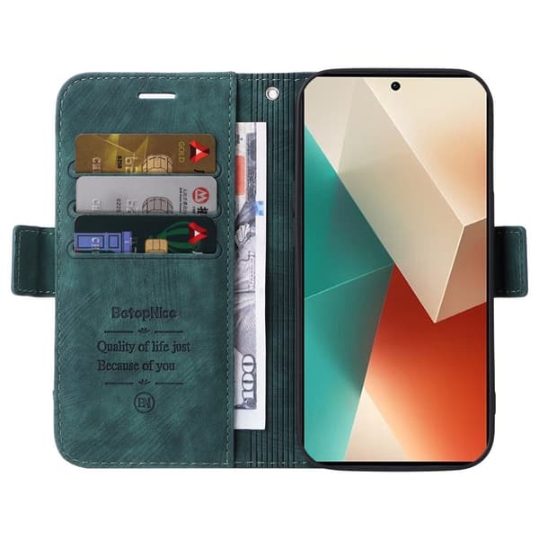 SKALO Xiaomi Redmi Note 13 5G BETOPNICE 001 Plånboksfodral i PU-Läder - Grön