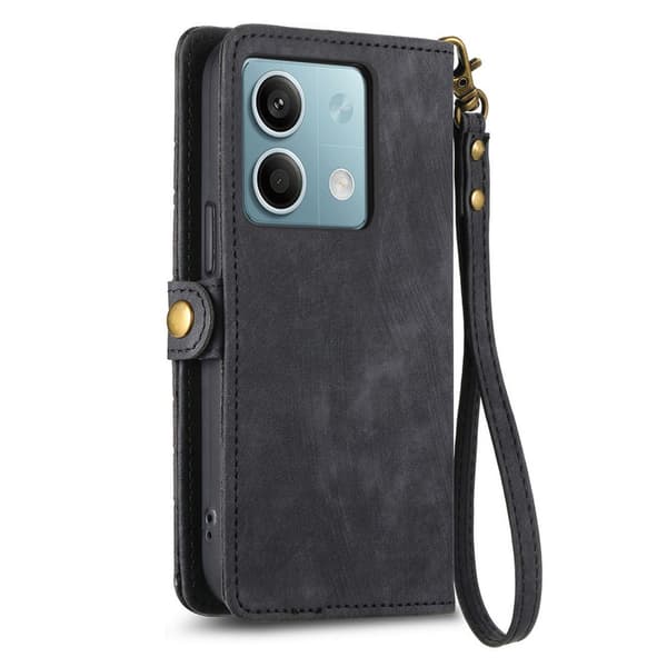 SKALO Xiaomi Redmi Note 13 5G Embossed Plånboksfodral i PU-Läder med Dragkedja - Svart