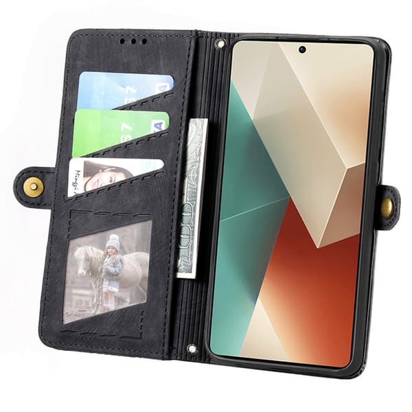 SKALO Xiaomi Redmi Note 13 5G Embossed Plånboksfodral i PU-Läder med Dragkedja - Svart