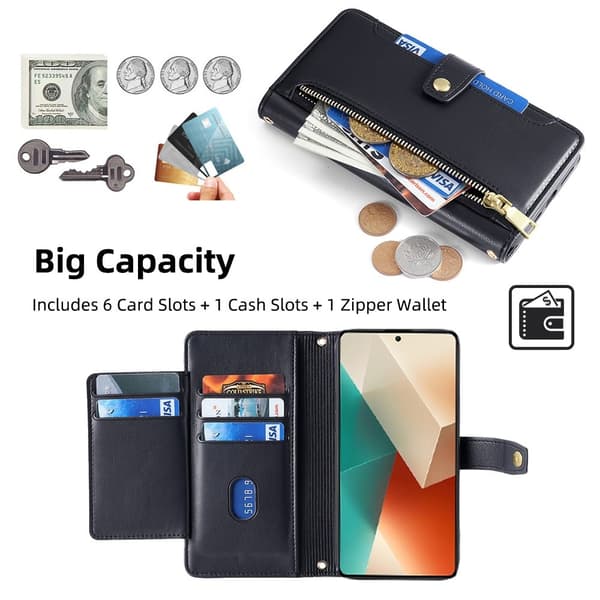 SKALO Xiaomi Redmi Note 13 5G Evelope Clutch 8-Fack - Svart