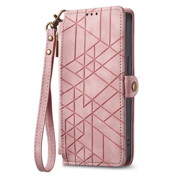 SKALO Xiaomi Redmi Note 13 5G Embossed Plånboksfodral i PU-Läder med Dragkedja - Rosa
