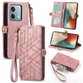 Miniatyrbild 1 av 5: SKALO Xiaomi Redmi Note 13 5G Embossed Plånboksfodral i PU-Läder med Dragkedja - Rosa