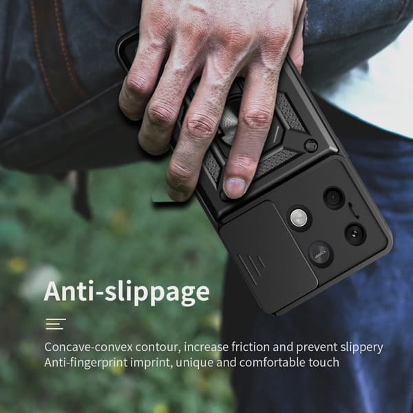 SKALO Xiaomi Redmi Note 13 5G Armor Kortinpidin Kameran Suojakuori- Musta