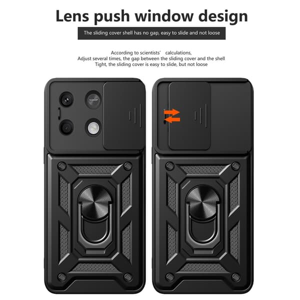 SKALO Xiaomi Redmi Note 13 5G Armor Kortinpidin Kameran Suojakuori- Musta