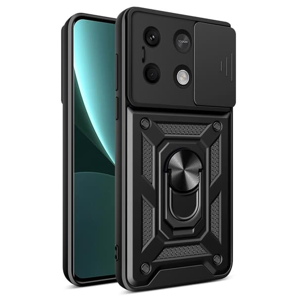 SKALO Xiaomi Redmi Note 13 5G Armor Kortinpidin Kameran Suojakuori- Musta