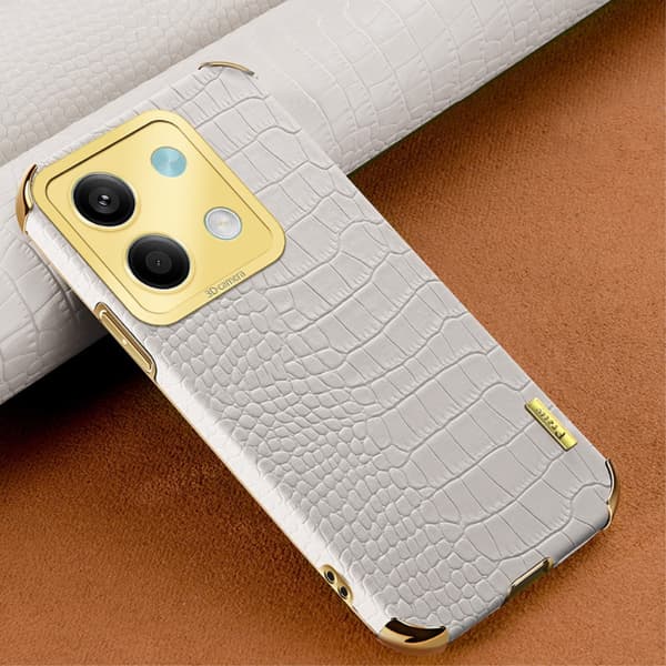 SKALO Xiaomi Redmi Note 13 5G Krokodil Guldkant Skal - Vit