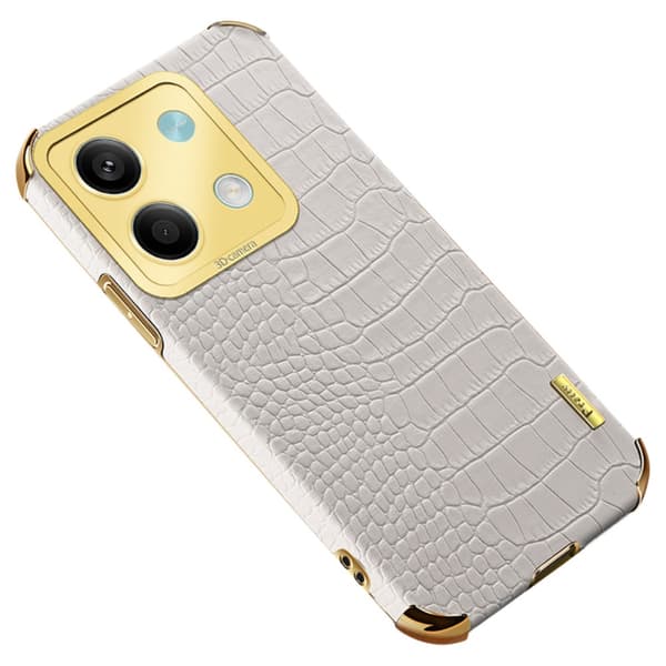 SKALO Xiaomi Redmi Note 13 5G Krokodil Guldkant Skal - Vit
