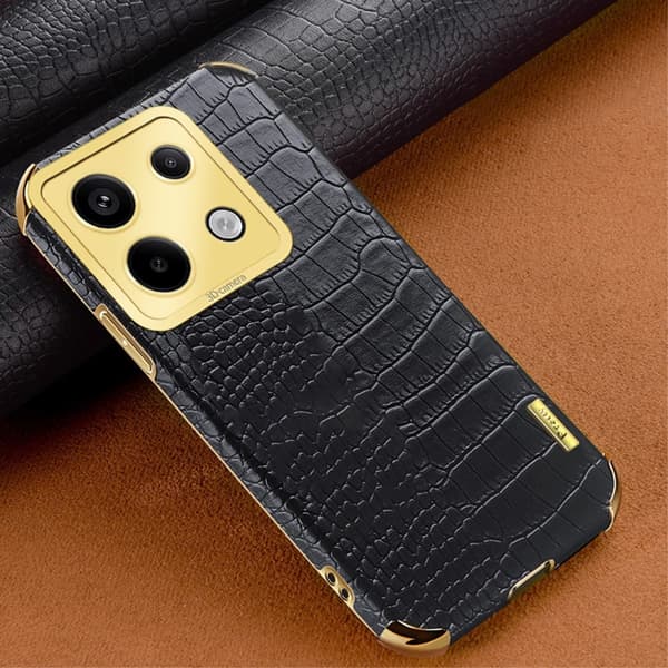 SKALO Xiaomi Redmi Note 13 Pro 5G Crocodile Guldkant Cover - Sort