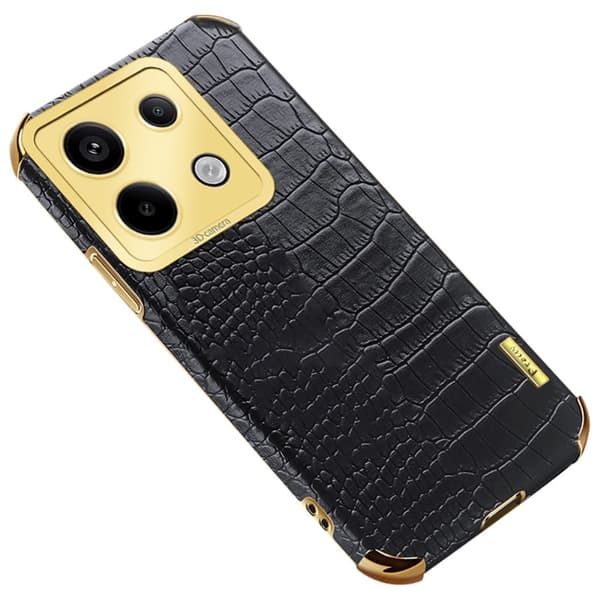 SKALO Xiaomi Redmi Note 13 Pro 5G Krokodil Guldkant Skal - Svart
