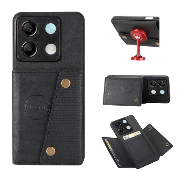 SKALO Xiaomi Redmi Note 13 Pro 5G PU-nahkainen Suojakuori Lompakolla - Musta