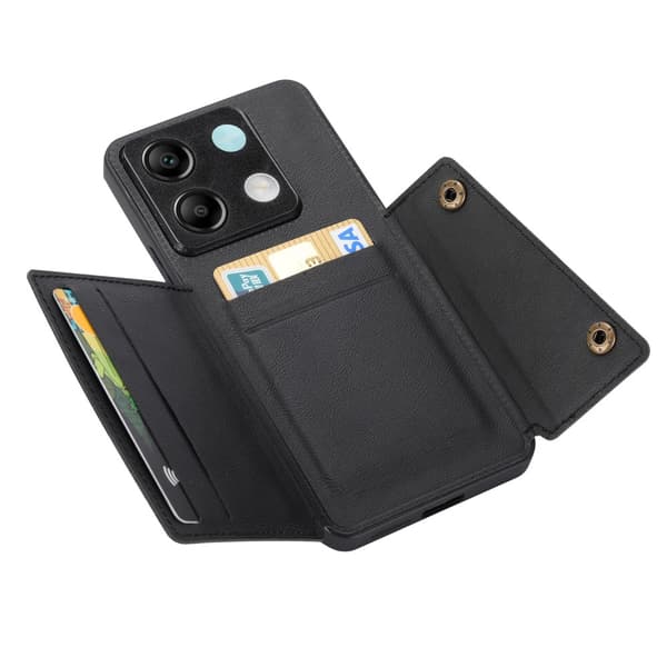 SKALO Xiaomi Redmi Note 13 Pro 5G PU-nahkainen Suojakuori Lompakolla - Musta