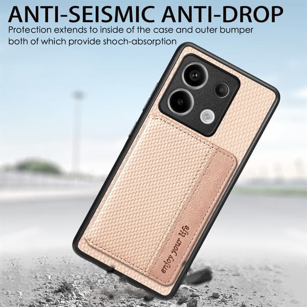 SKALO Xiaomi Redmi Note 13 Pro 5G Carbon Fiber Skal med Korthållare - Svart