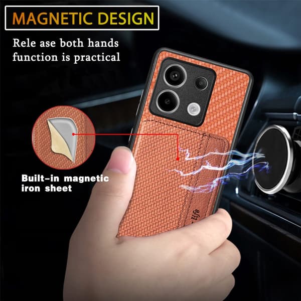 SKALO Xiaomi Redmi Note 13 Pro 5G Carbon Fiber Skal med Korthållare - Svart