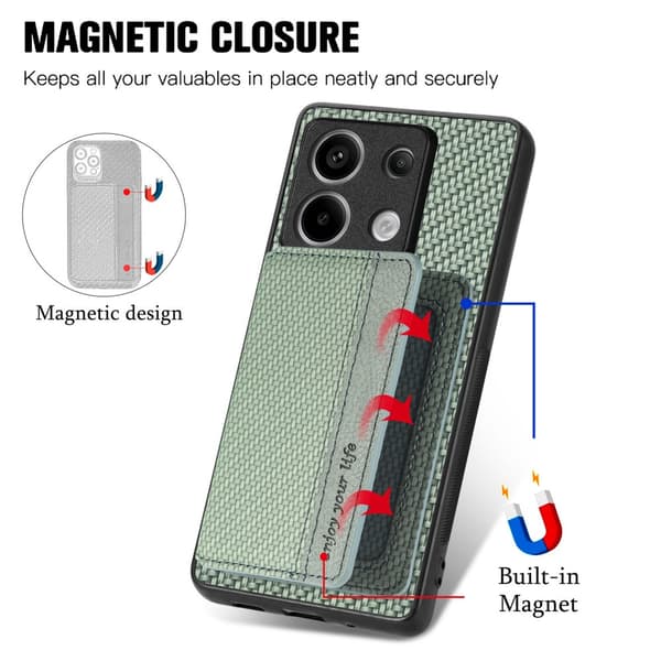 SKALO Xiaomi Redmi Note 13 Pro 5G Carbon Fiber Cover med kortholder - Grøn