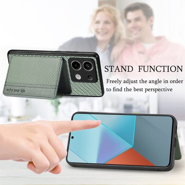 SKALO Xiaomi Redmi Note 13 Pro 5G Carbon Fiber Cover med kortholder - Grøn