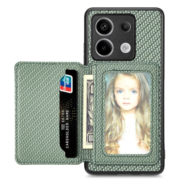 SKALO Xiaomi Redmi Note 13 Pro 5G Carbon Fiber Cover med kortholder - Grøn