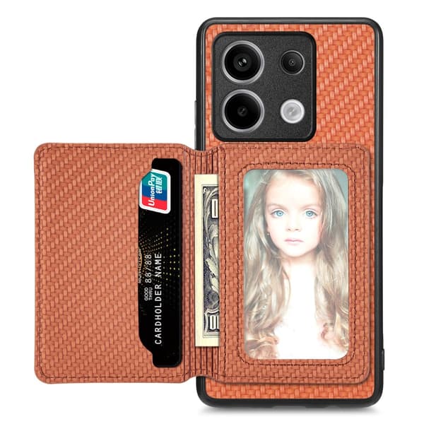 SKALO Xiaomi Redmi Note 13 Pro 5G Carbon Fiber Cover med kortholder - Brun