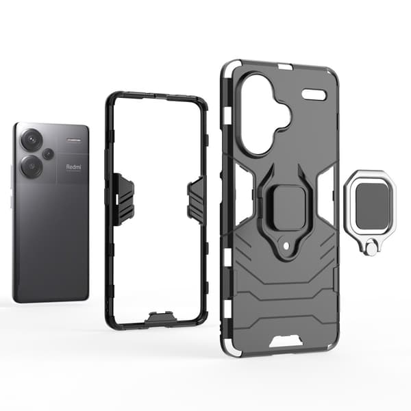 SKALO Xiaomi Redmi Note 13 Pro+ Armor Hybridi metallirengas kuori - Musta