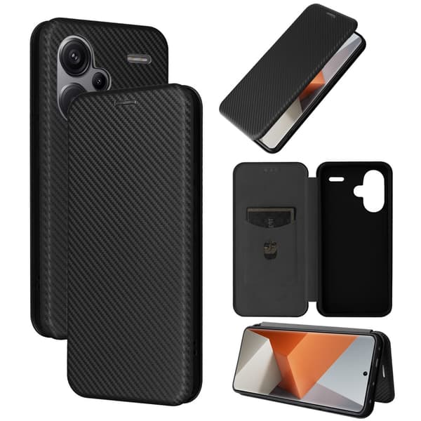SKALO Xiaomi Redmi Note 13 Pro+ Carbon Fiber Lompakkokotelo - Musta