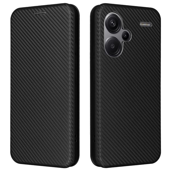 SKALO Xiaomi Redmi Note 13 Pro+ Carbon Fiber Lompakkokotelo - Musta