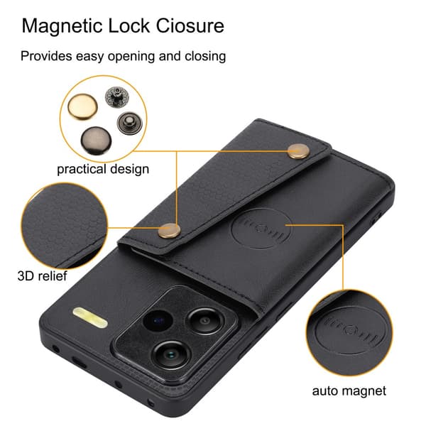 SKALO Xiaomi Redmi Note 13 Pro+ PU-nahkainen Korttikotelo - Musta