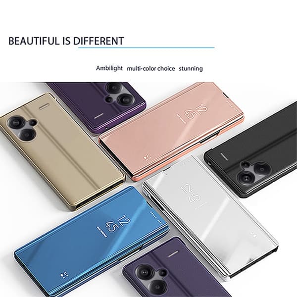SKALO Xiaomi Redmi Note 13 Pro+ Clear View Lompakkokotelo - Ruusukulta