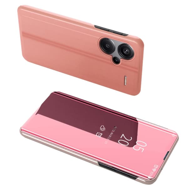 SKALO Xiaomi Redmi Note 13 Pro+ Clear View Lompakkokotelo - Ruusukulta