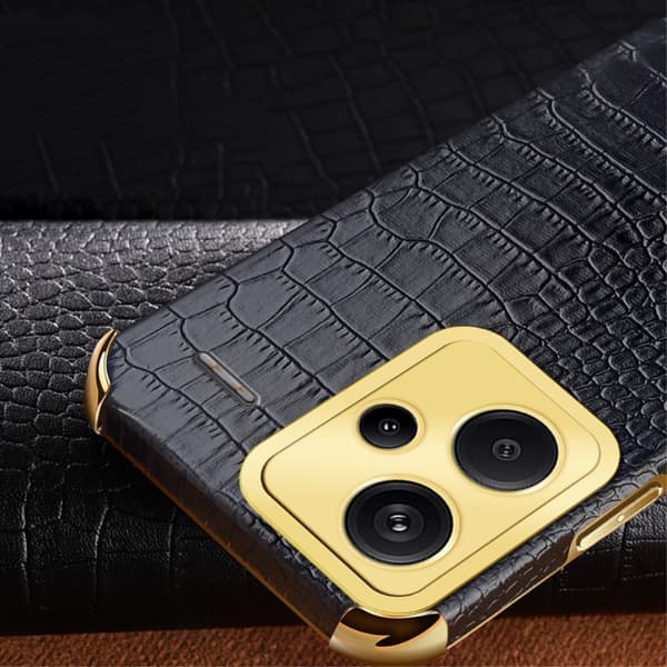 SKALO Xiaomi Redmi Note 13 Pro+ Crocodile Guldkant Cover - Grøn