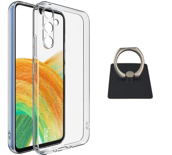 Samsung Galaxy A34 5G skal og firkantet fingerholder - beskyttelse og komfort - sort