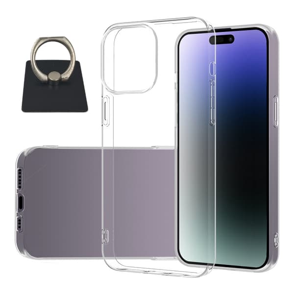 iPhone 15 skal og firkantet fingerholder - beskyttelse og komfort - sort