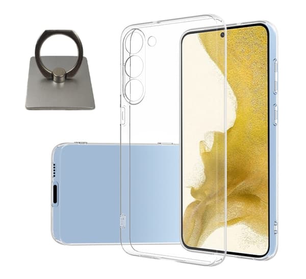 Samsung Galaxy S23+ Skal & Fyrkantig Fingerhållare - Skydd och Komfort - Silver