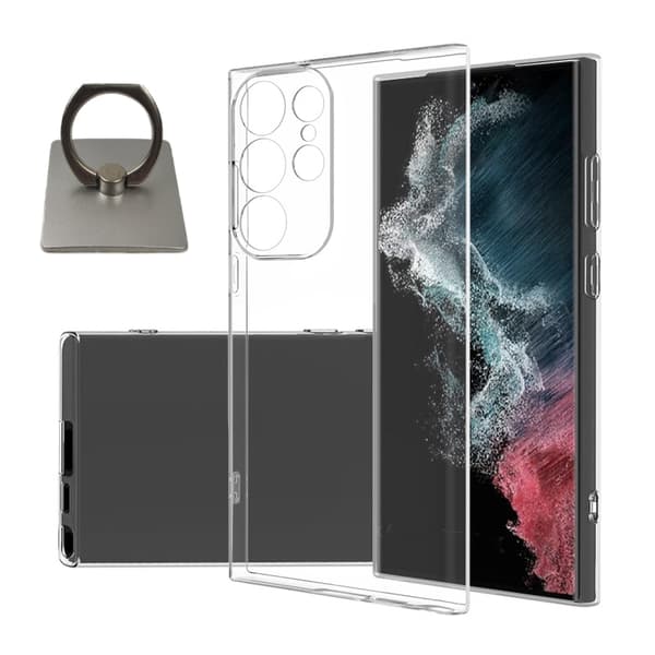 Samsung Galaxy S23 Ultra Shell & Square Finger Holder - beskyttelse og komfort - sølv