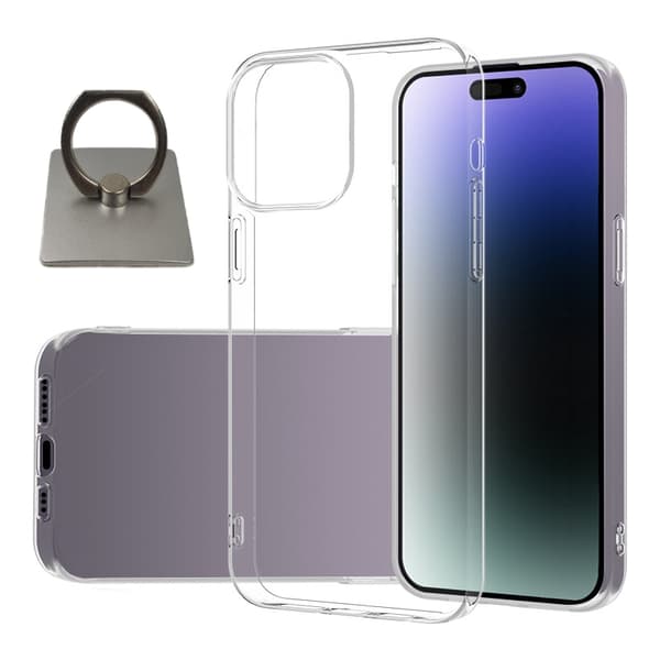 iPhone 15 Pro Max -kuori ja neliönmuotoinen sormipidike - Suojaa ja mukavuutta - hopea