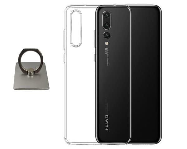 Huawei P20 cover og firkantet fingerholder - beskyttelse og komfort - sølv