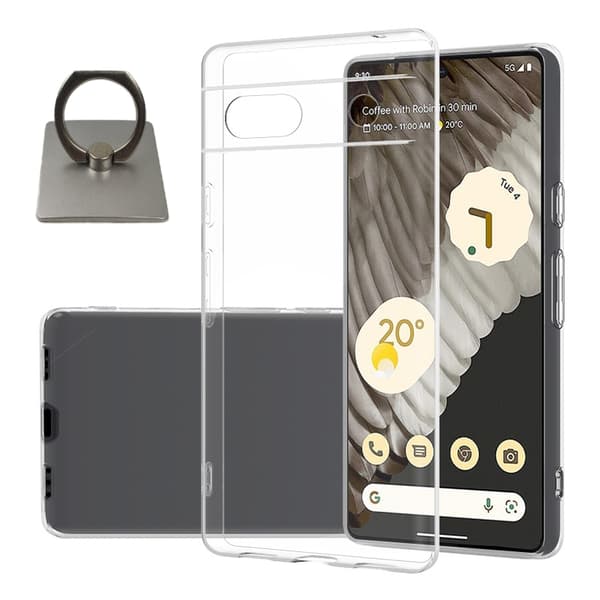 Google Pixel 7a Shell & Square Finger Holder - Suojaa ja mukavuutta - Hopea