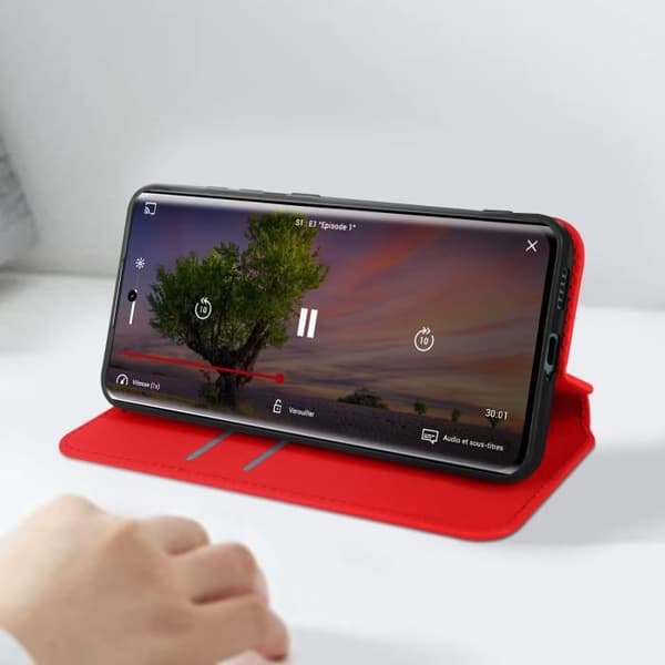 Fodral till Honor Magic 6 Lite - AVIZAR - Röd - Korthållare Videostöd