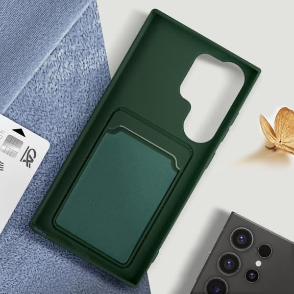 Fodral till Samsung S24 Ultra - AVIZAR - Mjuk - Mörkgrön - Korthållare - Anti-Fingeravtryck