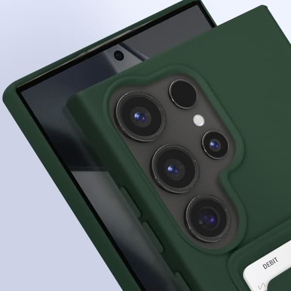 Fodral till Samsung S24 Ultra - AVIZAR - Mjuk - Mörkgrön - Korthållare - Anti-Fingeravtryck