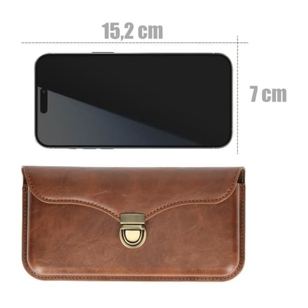 Horisontellt bältesfodral för 6,1 tums smartphoneklämma och öglor mörkbrun