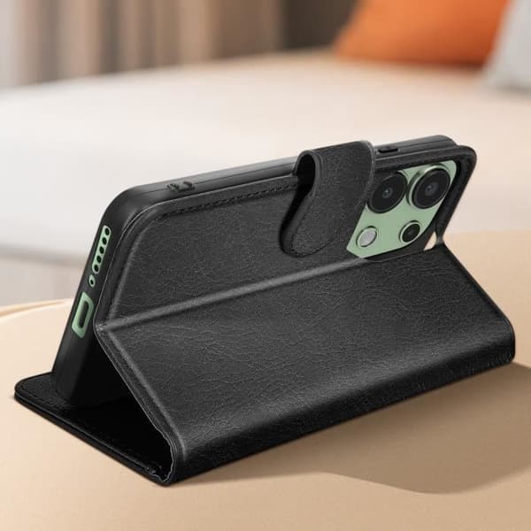 Fodral till Xiaomi Redmi Note 13 4G - AVIZAR - Chesterfield - Support för plånbok och video - Svart