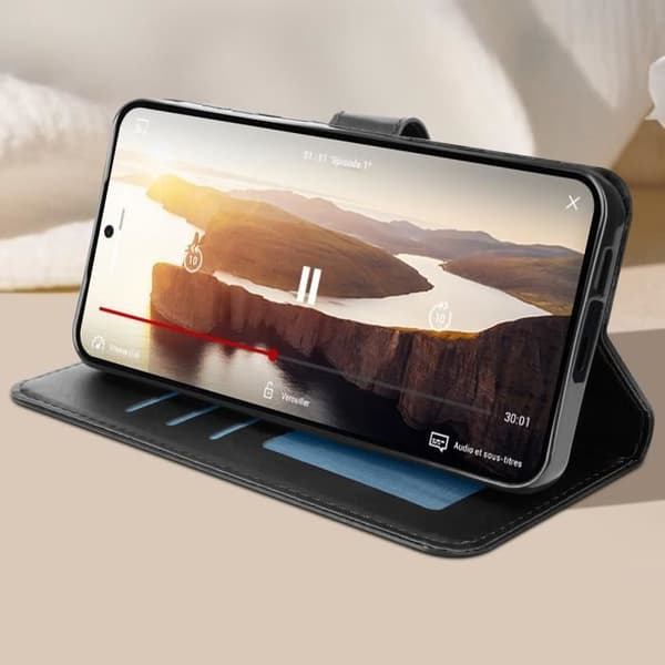 Fodral till Samsung Galaxy A55 Handledsrem Flip Plånboksställ Svart