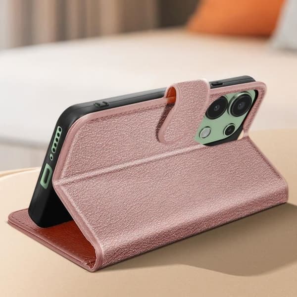 Fodral till Xiaomi Redmi Note 13 4G plånbok och videohållare Champagne Pink